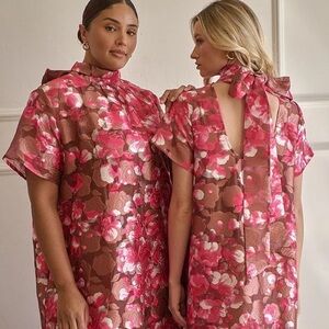 Plus Size Mersin Floral Printed Organza Overlay Long Camisole Maxi Dress